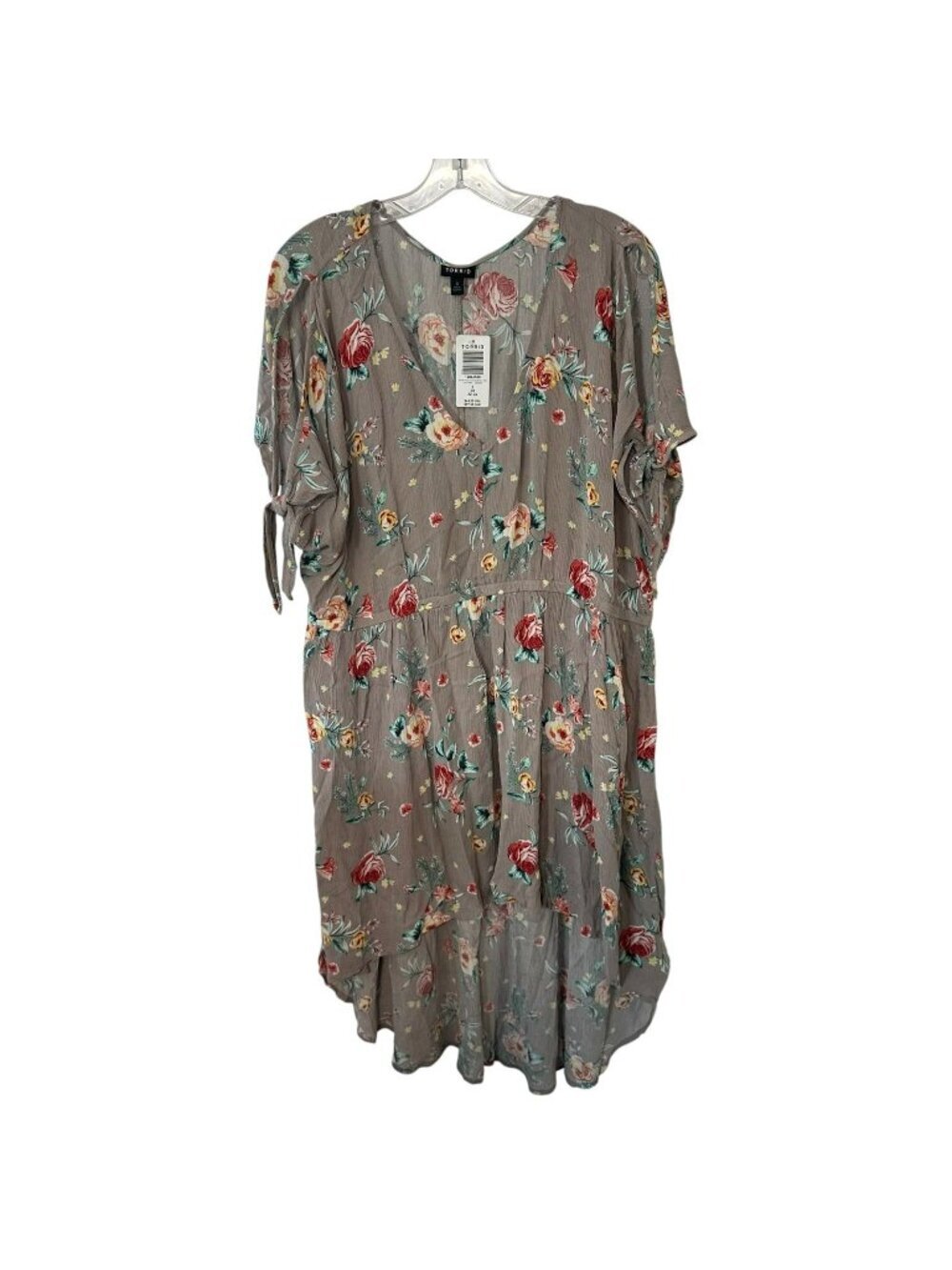 Torrid Top High Low Pullover Tunic Cold Shoulder Floral V-Neck Gauze Babydoll 3X